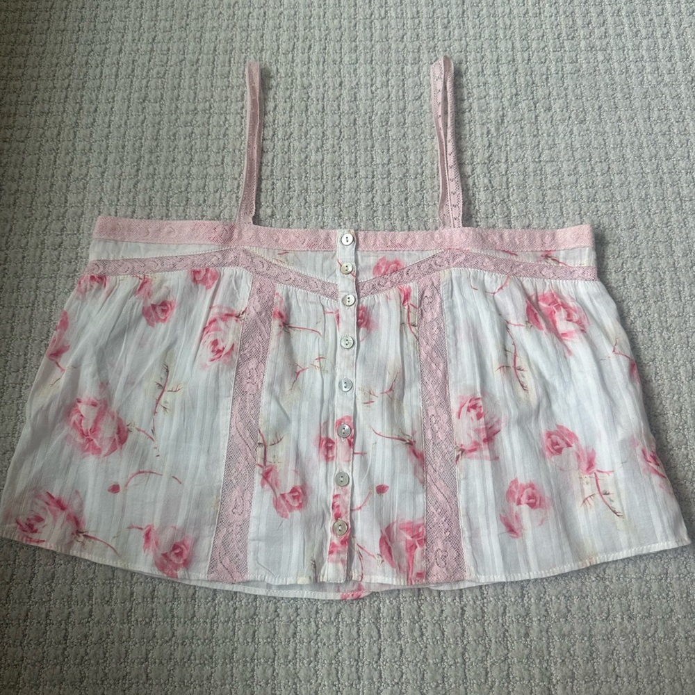LoveShackFancy Pink and White Floral Top